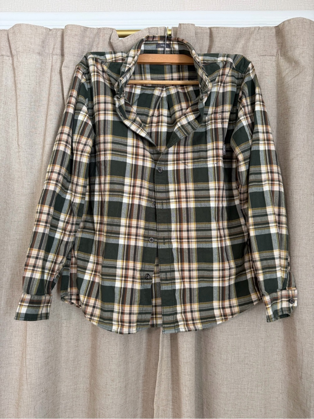 Eddie Bauer Boys Green Beige Plaid Button-Down Shirt